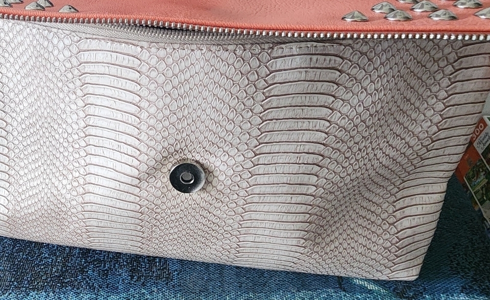 Giannini Textured Snake Print Fold Over Clutch Bag Studded Snap Close - Picture 3 of 9